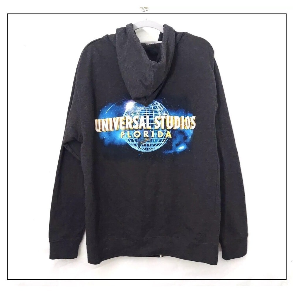 Universal Studios Hoodie M Gray‎ Florida Global Graphic Pocket Full Zip Globe